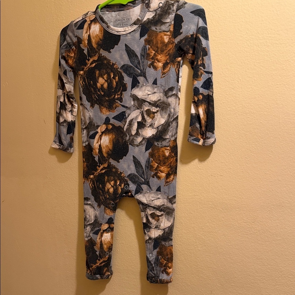 Posh Peanut Neutral Floral Infant One-Piece in Brown and Gray